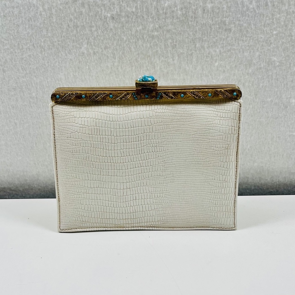 Vintage Meyers ~ White Faux Snakeskin Jeweled Hand Bag Clutch Purse Made in USA